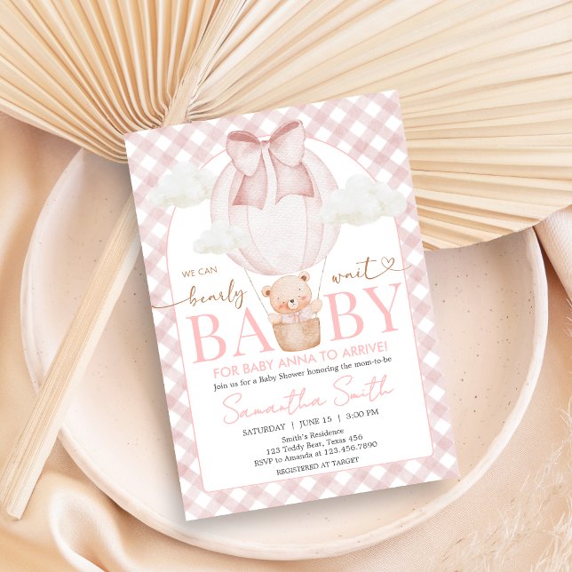Invitation Pink Bear Bearly Wait Baby Shower (Bearly Wait Baby Shower Invitation)