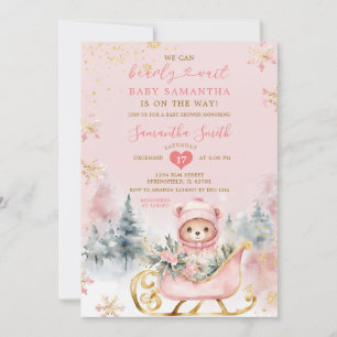 Invitation Pink Bearly Wait Baby shower de forêt d'hiver Ours