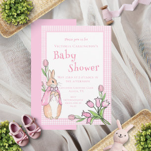 Invitation Pink Beatrix Potter Animal thème Baby shower