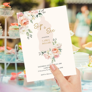 Invitation Pink Bébé mignonne Fille Sip Et Voir Bouteille Béb