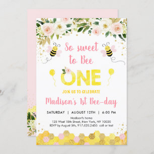 Invitation Pink bee First Birthday