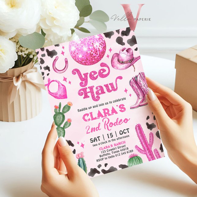 Invitation Pink Black Cowgirl N'IMPORTE QUEL ÂGE Rodéo Annive (Créateur téléchargé)