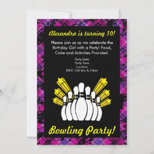 Invitation Pink, Black Girl Bowling Anniversaire Fête Invitat