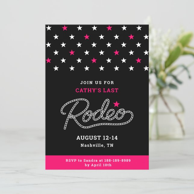 Invitation Pink Black Her Last Rodeo Bachelorette Party (Debout devant)