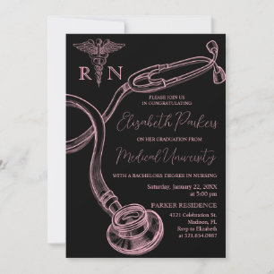 Invitation Pink Black Nursing School Graduation Party