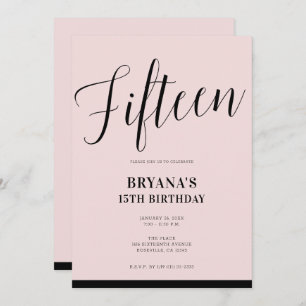 Invitation Pink & Black Script minimal moderne Quinze 15 15e