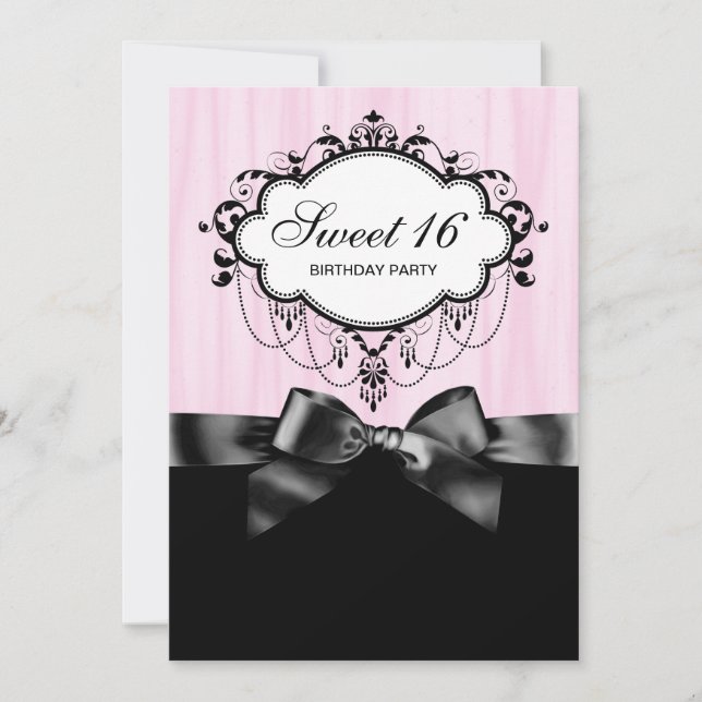 Invitation Pink Black Sweet 16 Anniversaire (Devant)