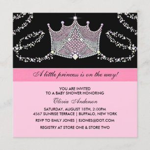 Invitation Pink Black Tiara Baby Girl Princess Baby shower