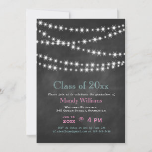 Invitation Pink Blackboard Party Lumières Graduation Invitati