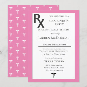 Invitation Pink Blanc Médicale Prescription Pad Graduation