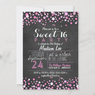 Invitation Pink & Blanc Retro Chalkboard Sweet 16 Party