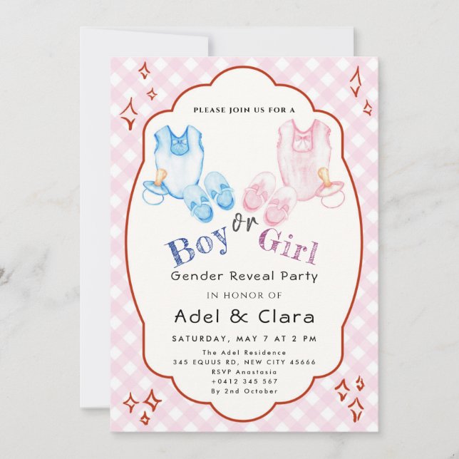Invitation Pink & Blue Baby Shoes Theme (Devant)