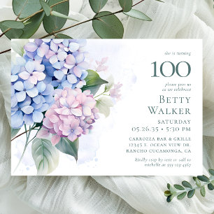 Invitation Pink Blue Hydrangeas 100ème anniversaire