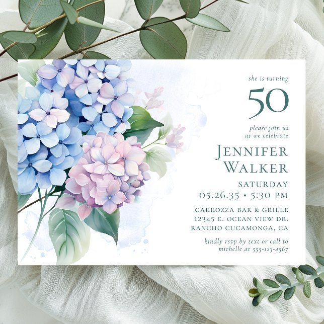 Invitation Pink Blue Hydrangeas 50ème anniversaire (Créateur téléchargé)
