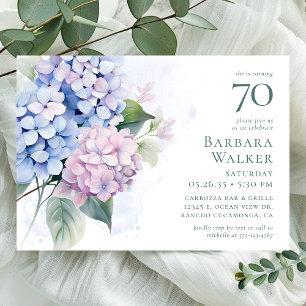 Invitation Pink Blue Hydrangeas 70e anniversaire