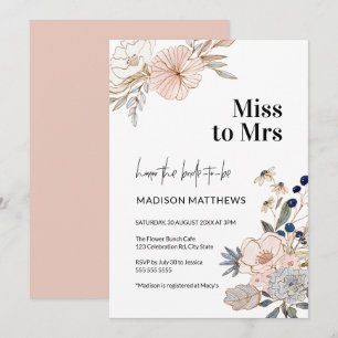 Invitation Pink Blue Jolie Fête des mariées florale Mlle à Mm