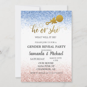 Invitation Pink Blue Ombre Parties scintillant Gold Genre Rev