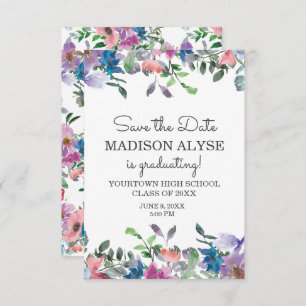 Invitation Pink Blue Purple Floral Graduation Enregistrer Dat
