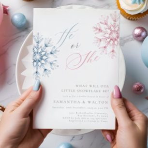 Invitation Pink Blue Snowflakes Party de révélation genre