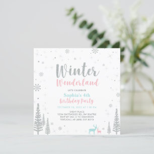 Invitation Pink & Blue Winter Wonderland Girl Anniversaire