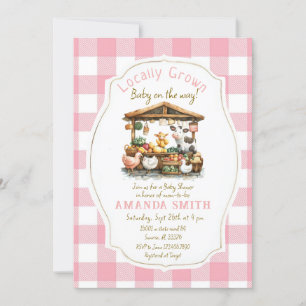 Invitation Pink Blush Farm En vichy Baby shower du marché