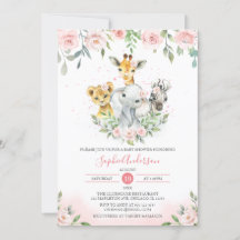 Pink Blush Floral Jungle Baby shower animal Safari