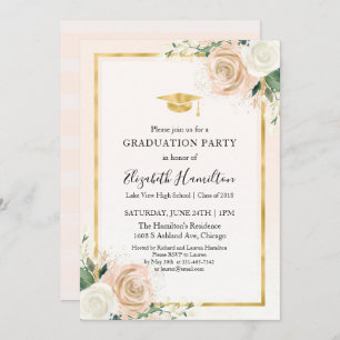 Invitation Pink Blush & Foil Gold Floral Party