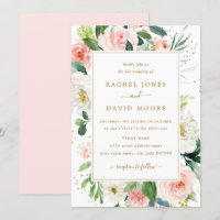 Pink Blush Gold Floral Aquarelle Mariage Inviter