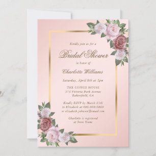 Invitation Pink Blush Gold Floral Douche nuptiale