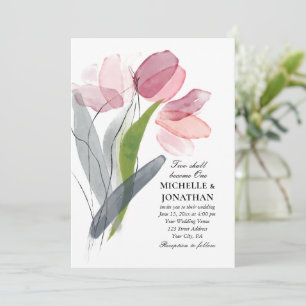 Invitation Pink Blush Grey Tulips Moderne Mariage chrétien