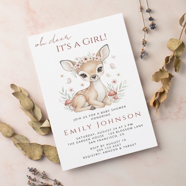 Invitation Pink Blush Woodland Deer Girl Baby Shower (Créateur téléchargé)