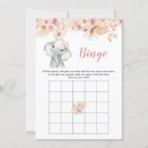 Invitation Pink Boho Elephant Girl Baby shower Bingo Jeu