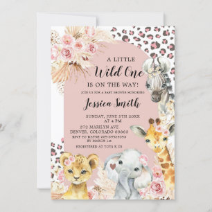 Invitation Pink Boho Safari Party Animaux Fille Baby shower