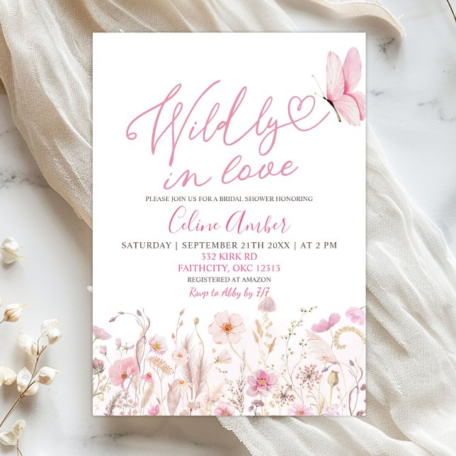 Invitation Pink Boho Wildflower Wildly in Love Bridal Shower (Créateur téléchargé)