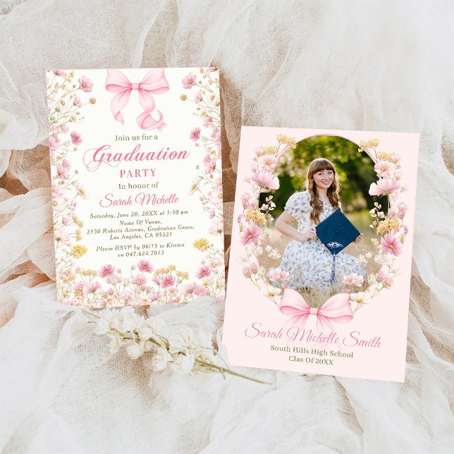 Invitation Pink Boho Wildflowers Graduation Party (Créateur téléchargé)