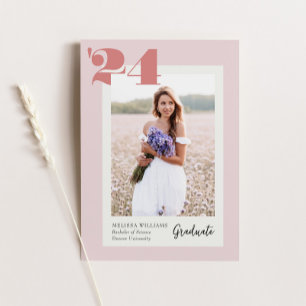 Invitation Pink Bold Classe moderne de 2024 4 Photos Graduati