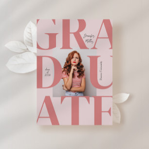 Invitation Pink Bold Modern Classic Photo Graduation