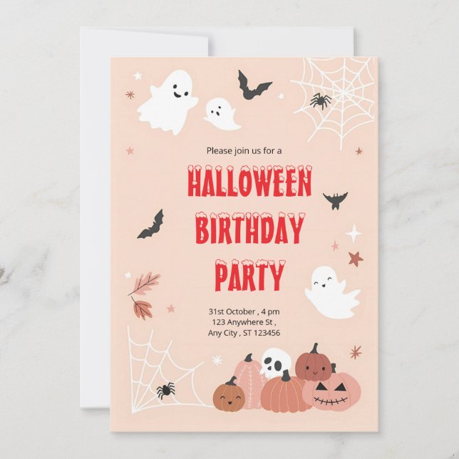 Invitation Pink Boo Bash : Une fête d'Halloween Éffrayante (Devant)
