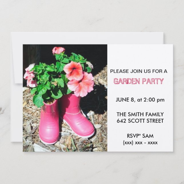 Invitation Pink Boot Garden Party (Devant)
