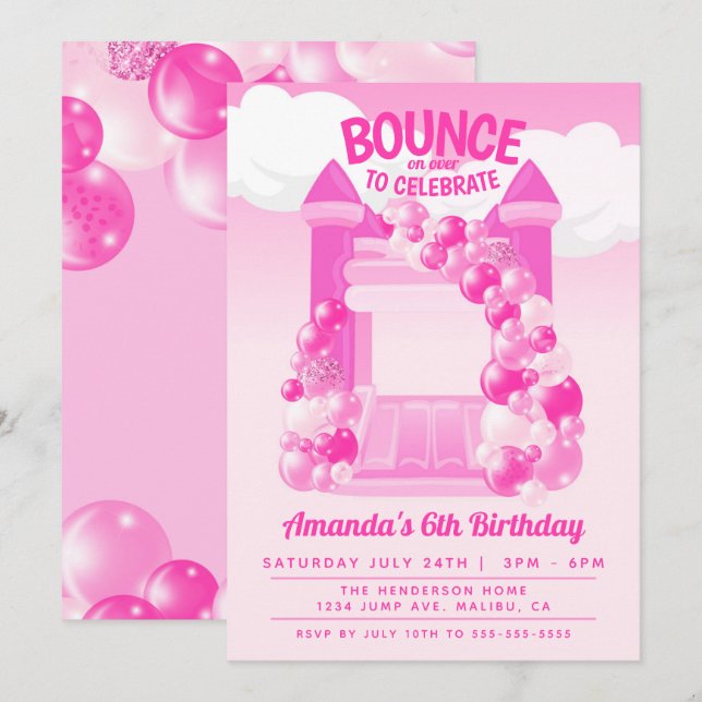 Invitation Pink Bounce House (Devant / Derrière)
