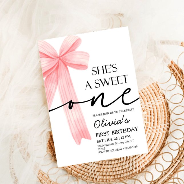 Invitation Pink Bow 1st Birthday (Créateur téléchargé)