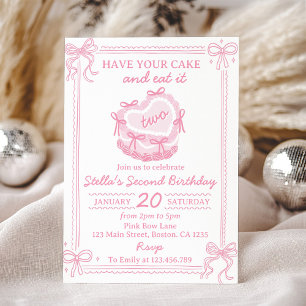 Invitation Pink Bow Ayez Votre Gâteau et Mangez-le deux Anniv
