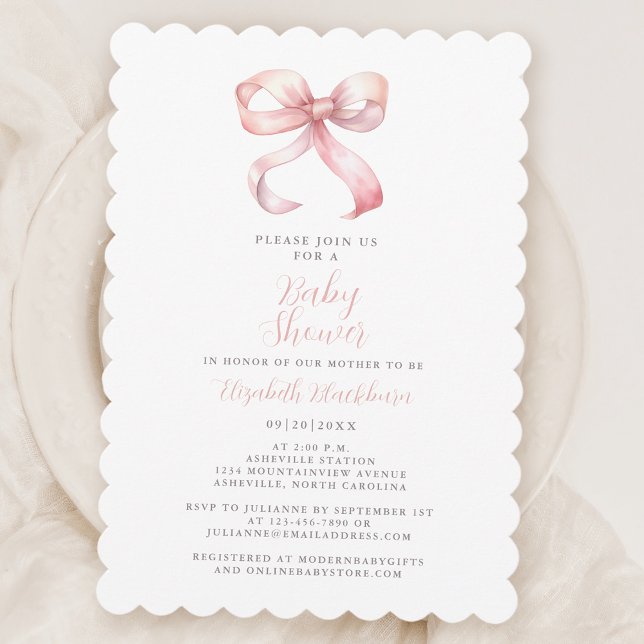 Invitation Pink Bow Baby Girl Douche Coquette Girly Elegant (Créateur téléchargé)