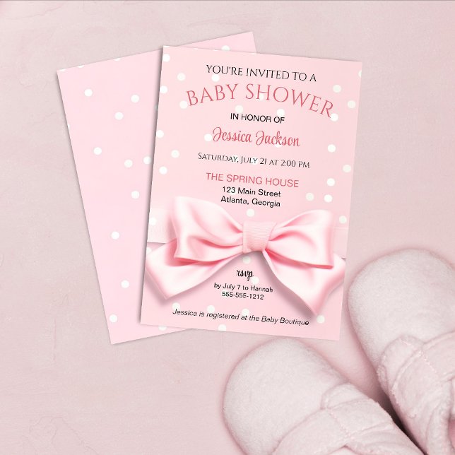 Invitation Pink Bow Baby Girl with Polka Dot (Créateur téléchargé)