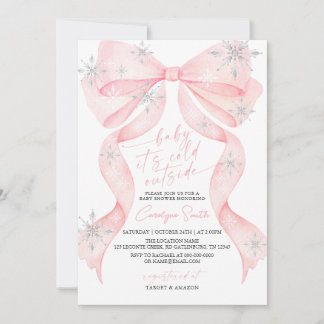 Invitation Pink Bow Baby It's Cold Outside Baby Shower