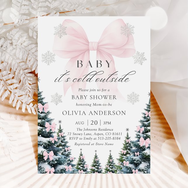Invitation Pink Bow Baby It's Cold Outside Baby Shower  (Créateur téléchargé)