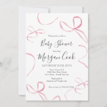 Pink bow baby shower invitation, bébé fille douche