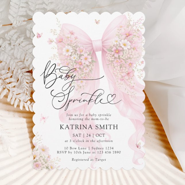 Invitation Pink Bow Baby Sprinkle Floral Girl Baby Shower (Créateur téléchargé)