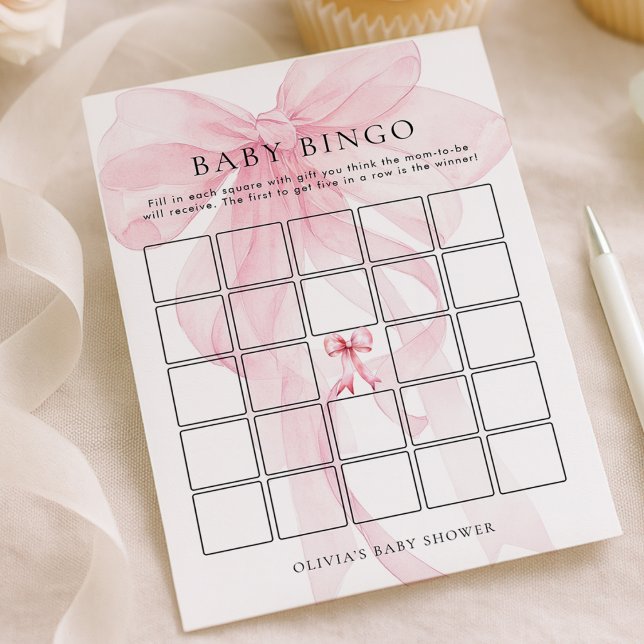 Invitation Pink Bow Bingo Baby Shower Game Card (Créateur téléchargé)