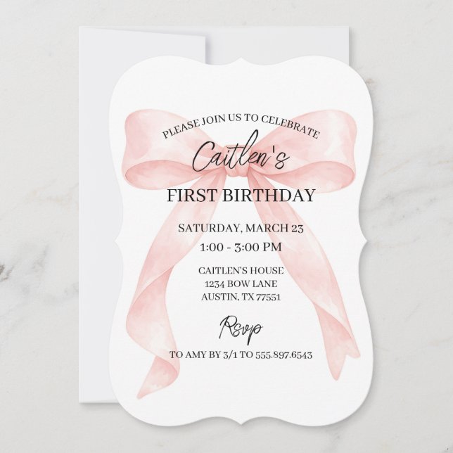 Invitation Pink Bow Birthday (Devant)